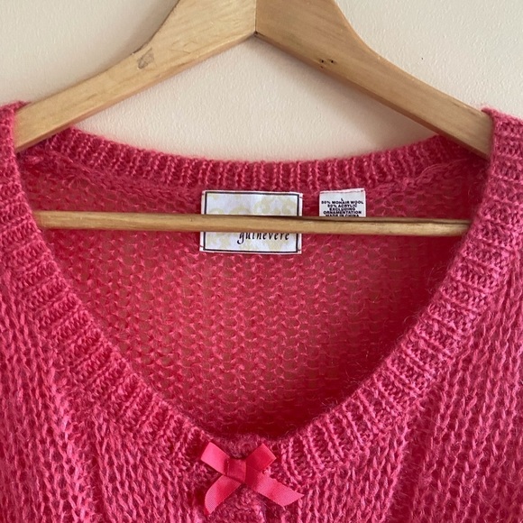 GUINEVERE Womans Large Mohair Cropped Cable Knit Long Sleeve V Neck Cardigan - Picture 4 of 12